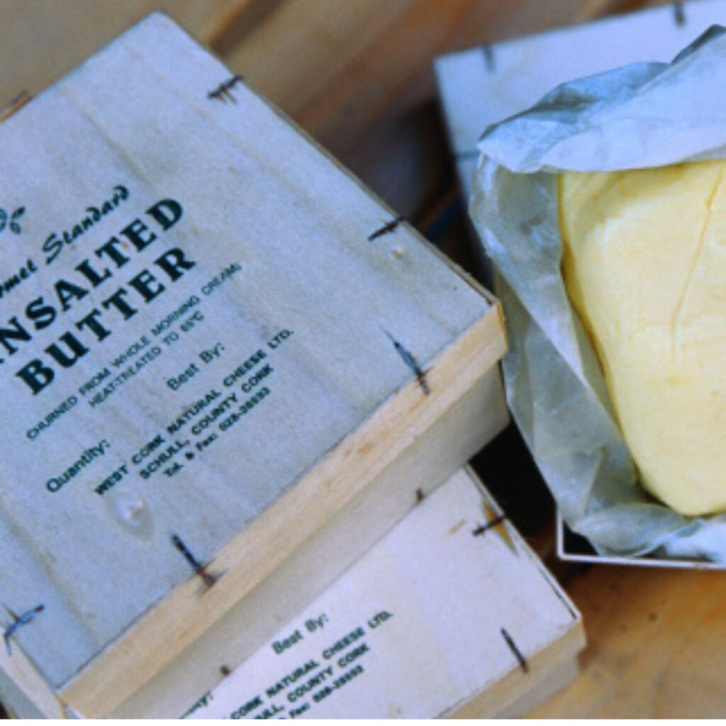 Block of unsalted butter on counter