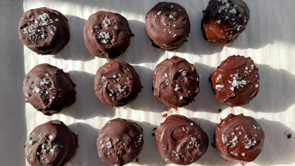 Chocolate cookies on baking sheet