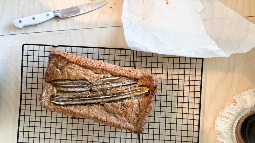 Banana bread on wire rack