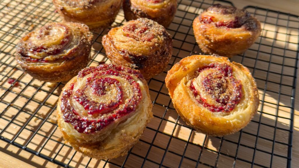 Raspberry cruffins on tray