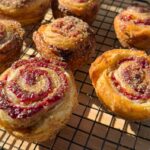 Raspberry cruffins on tray