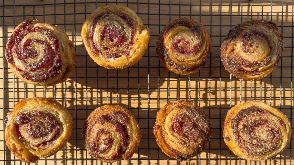 Raspberry cruffins on wire rack