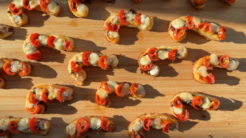 candy cane puff pastries on plate